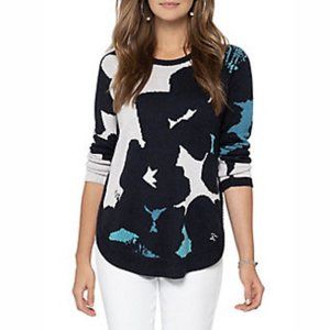 Nic+Zoe Fresh Start Cotton - Blend Sweater - Navy Floral - Medium